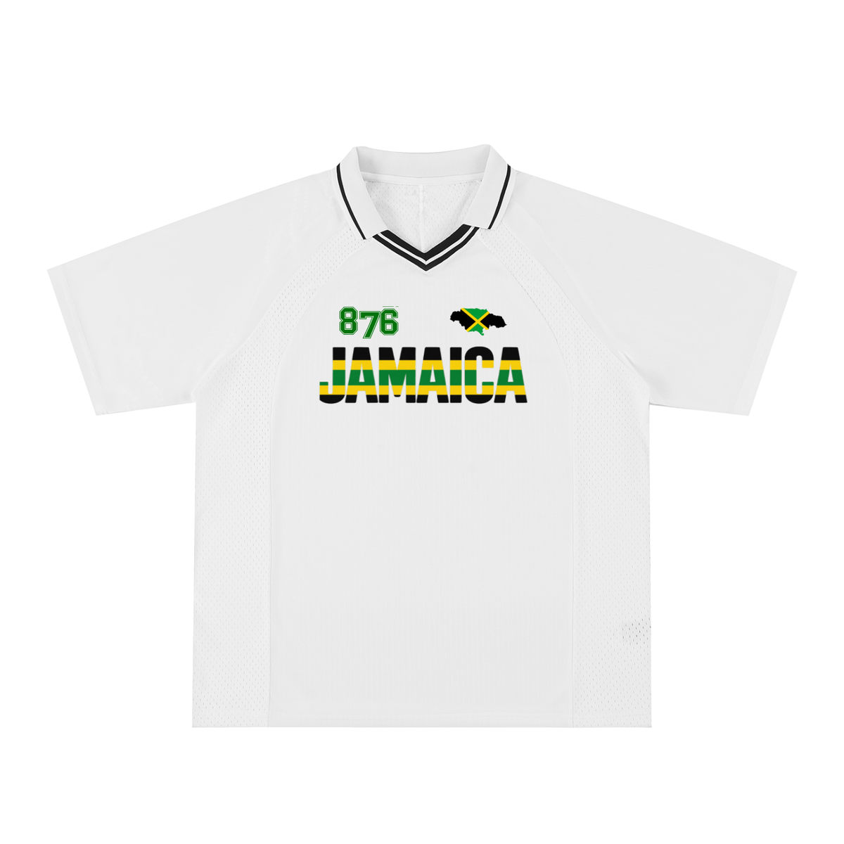 Jamaican Pride, Flag Themed Graphic V-Neck Collared  Unisex Soccer Jersey