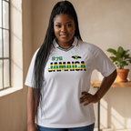 Jamaican Pride, Flag Themed Graphic V-Neck Collared  Unisex Soccer Jersey