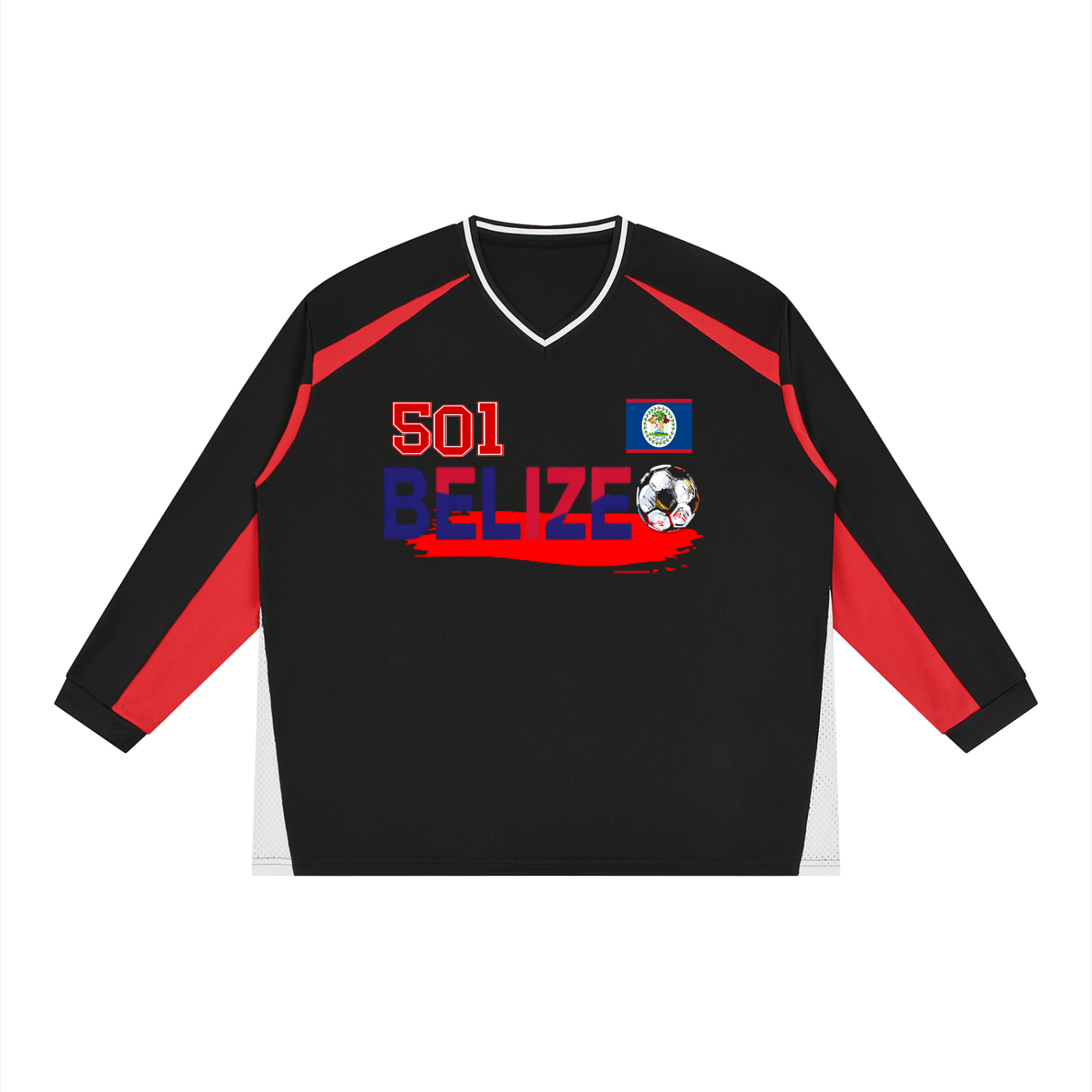 Belize Flag Themed Graphic Unisex Color Block Long Sleeve Jersey