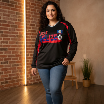 Belize Flag Themed Graphic Unisex Color Block Long Sleeve Jersey