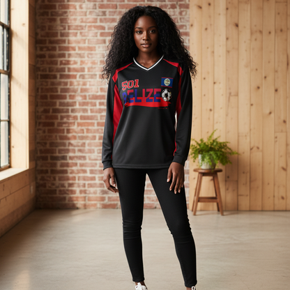 Belize Flag Themed Graphic Unisex Color Block Long Sleeve Jersey