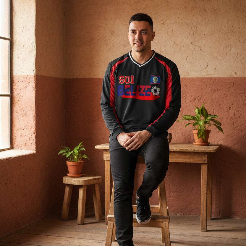 Belize Flag Themed Graphic Unisex Color Block Long Sleeve Jersey