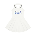 Women's A-Line Tennis Dress with Collared Halter Neckline Featuring a Cuban Flag Motif