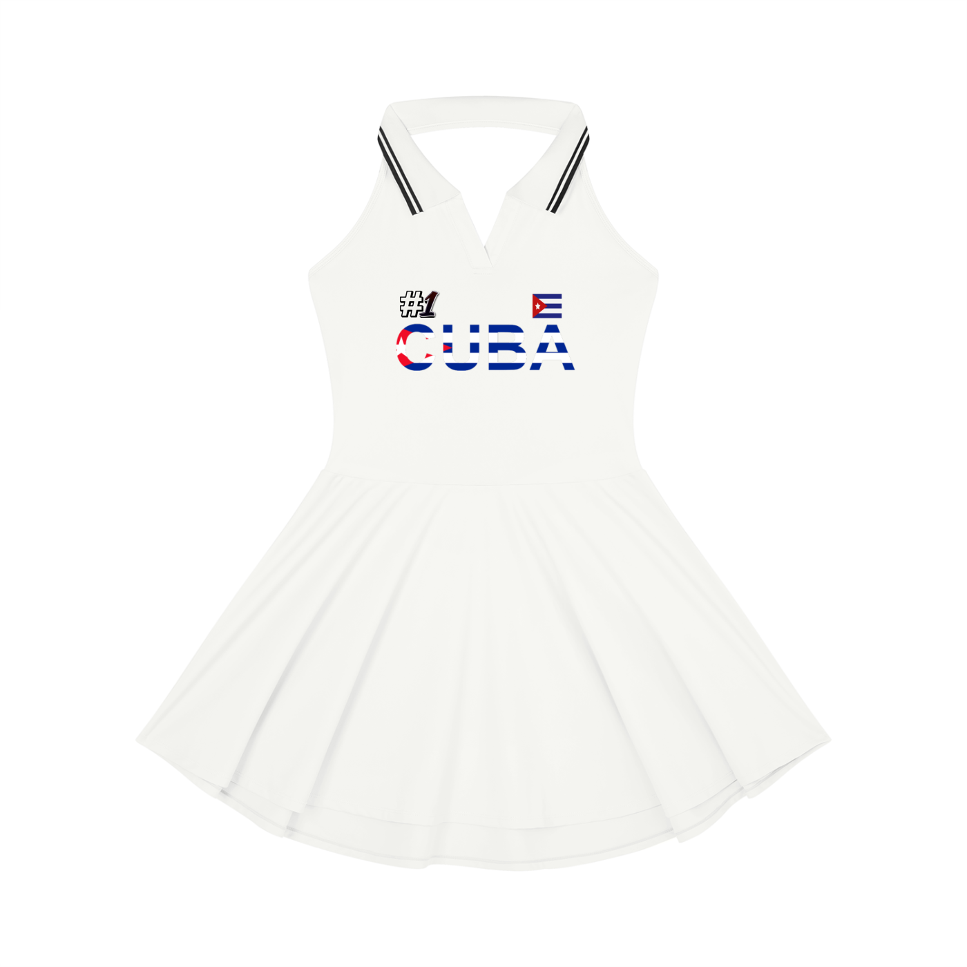 Cuba Flag Themed Women's Collared Halter A-Line Tennis Dress