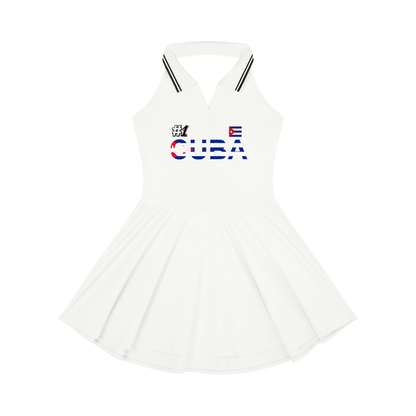 Cuba Flag Themed Women's Collared Halter A-Line Tennis Dress