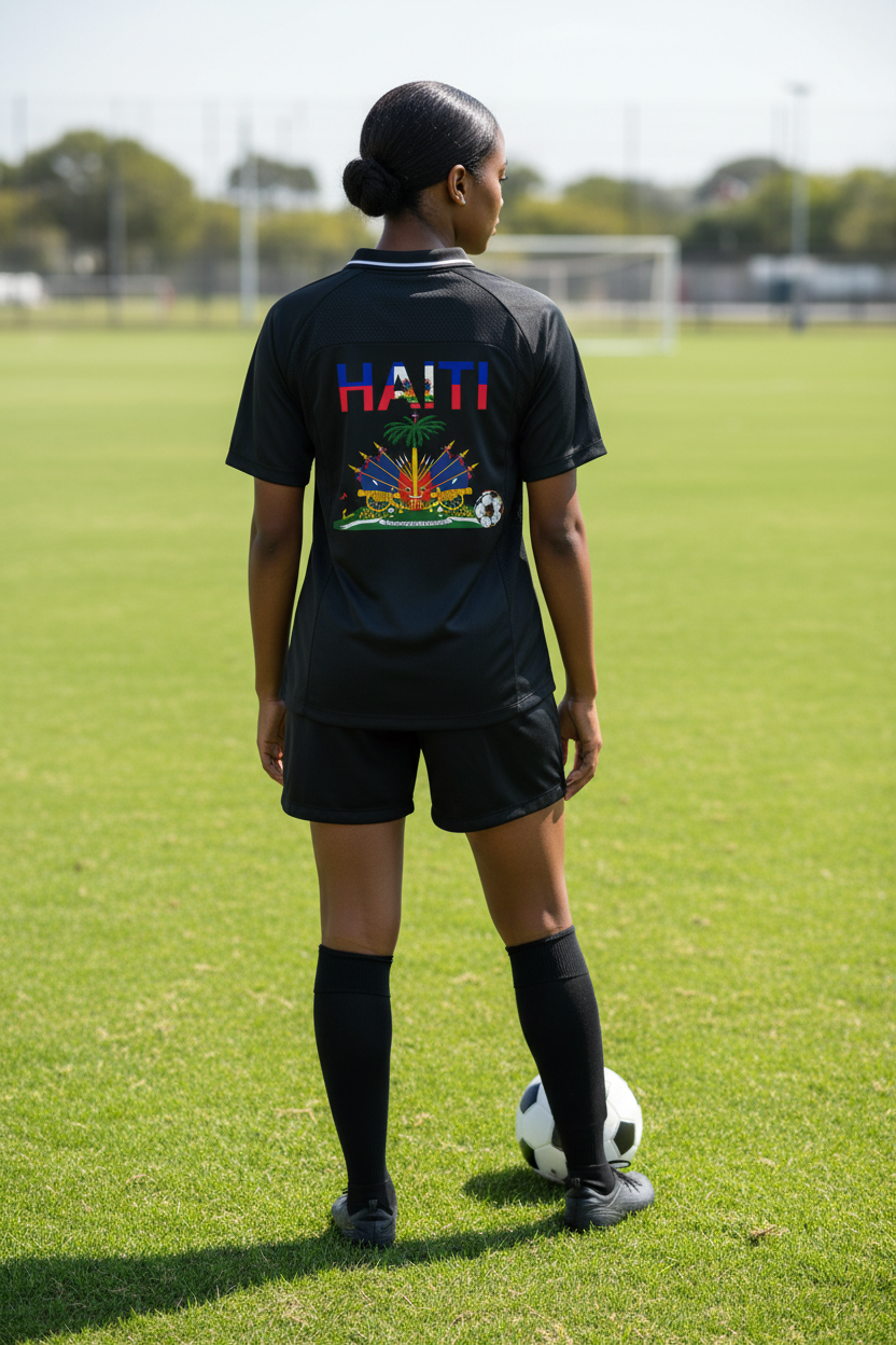 Haiti Flag Themed Striped V-Neck Unisex  Soccer Jersey