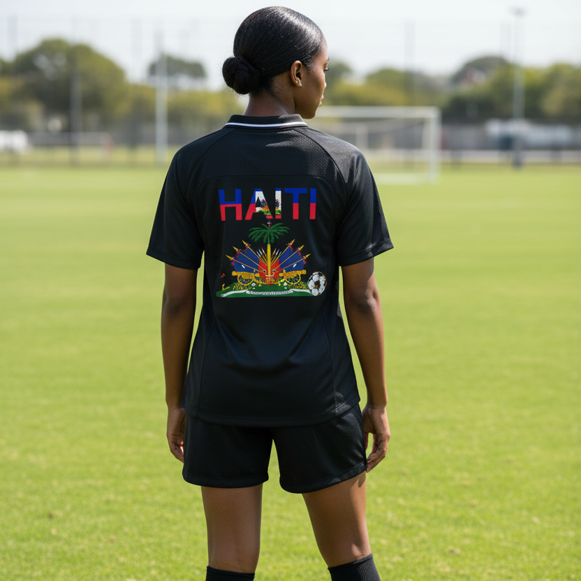 Haiti Flag Themed Striped V-Neck Unisex  Soccer Jersey