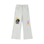 Women's Flared Leg Jeans Featuring Afro-Centric Music and Graffiti Art Graphics ODMPOD