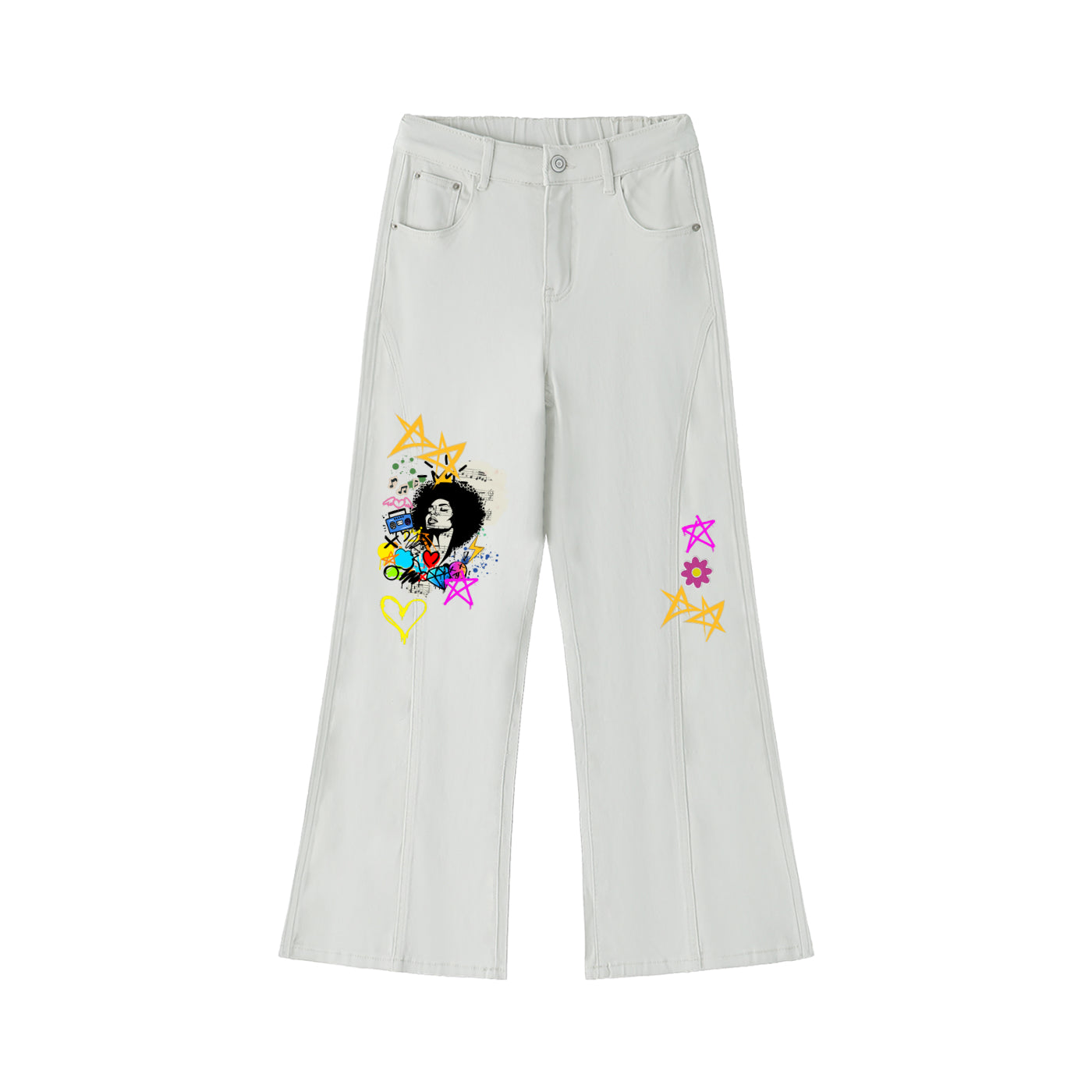 Afro Music & Graffiti Art Graphic Women's Flared Leg Jeans