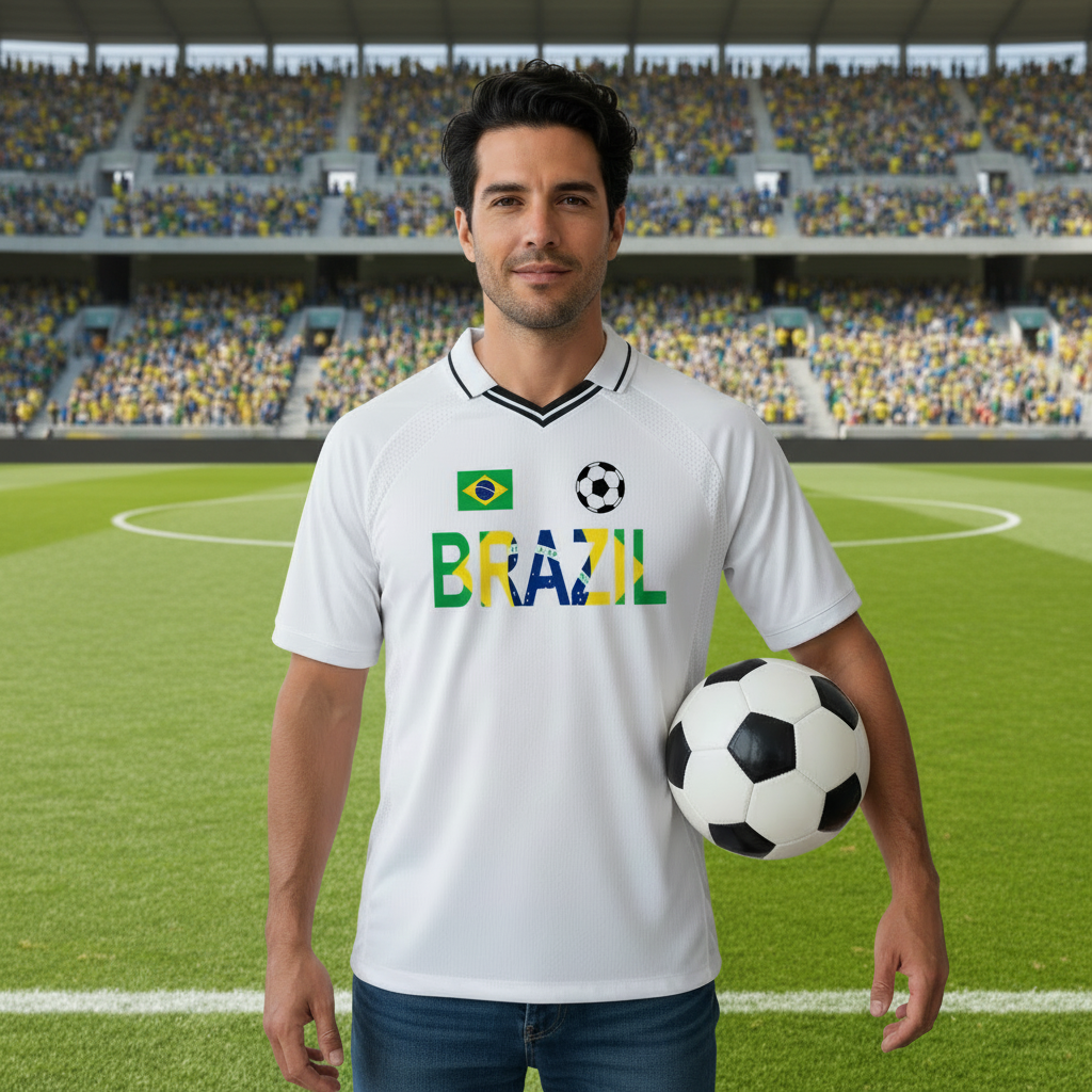 Brazil Flag Themed Graphic Striped V-Neck Soccer Unisex Jersey