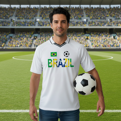 Brazil Flag Themed Graphic Striped V-Neck Soccer Unisex Jersey