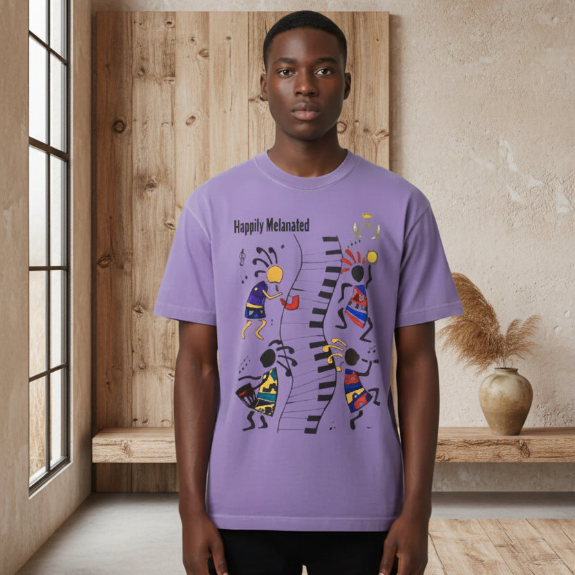 Unisex Afro Music Cartoon Graphic T-shirt, Vintage Wash Drop Shoulder Tee ODMPOD