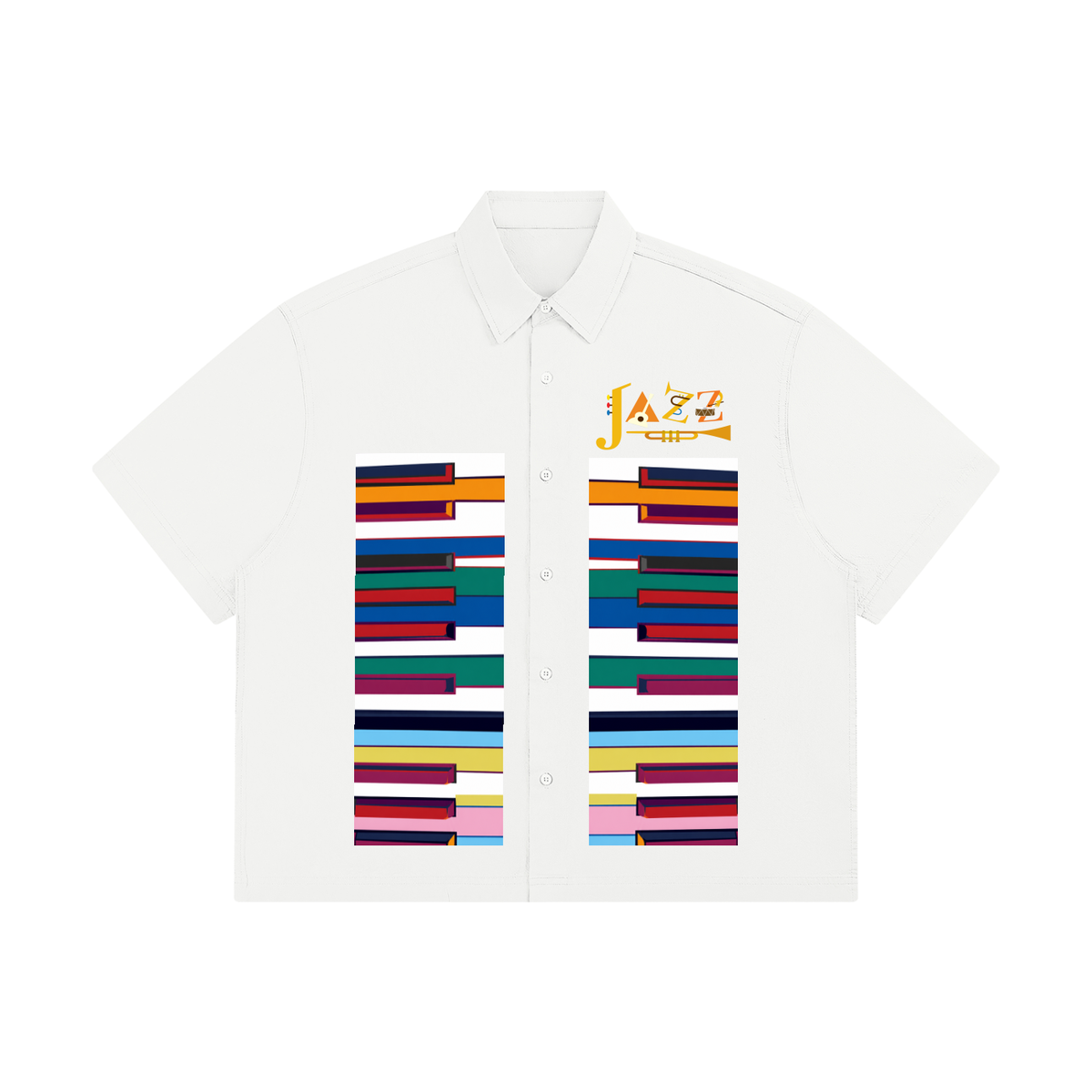 Colorful Piano Keys Print Unisex Boxy Short Sleeve Shirt