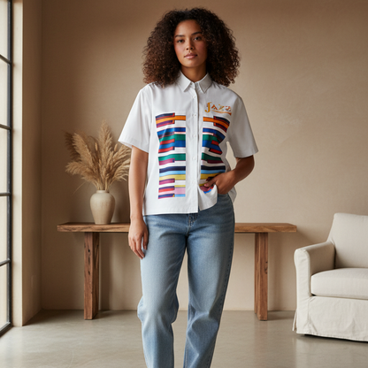 Colorful Piano Keys Print Unisex Boxy Short Sleeve Shirt