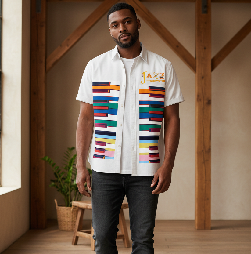 Colorful Piano Keys Print Unisex Boxy Short Sleeve Shirt