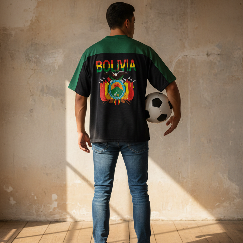 Bolivia Flag Themed Unisex Oversized Mesh V-Neck Soccer Jersey