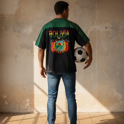 Bolivia Flag Themed Unisex Oversized Mesh V-Neck Soccer Jersey