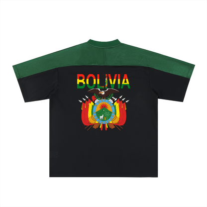 Bolivia Flag Themed Unisex Oversized Mesh V-Neck Soccer Jersey