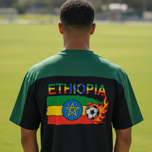Ethiopia Flag Themed Graphic Mesh V-Neck Soccer Jersey
