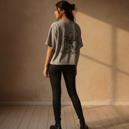 Gothic Spider Art Graphic Unisex Mineral Wash Boxy Cotton T-Shirt