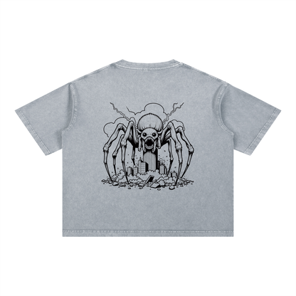 Gothic Spider Art Graphic Unisex Mineral Wash Boxy Cotton T-Shirt