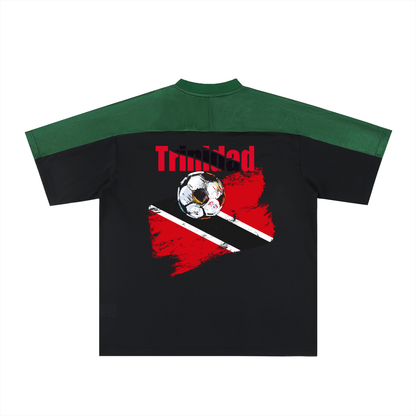 Trinidad Flag Themed Unisex Oversized Mesh V-Neck Graphic Soccer Jersey
