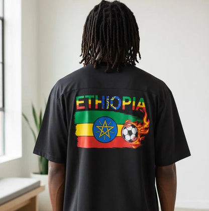 Ethiopia Flag Themed Graphic Mesh V-Neck Soccer Jersey