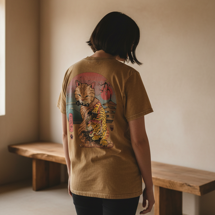 Graphic Japanese Tiger Art Snow Washed Oversized Cotton Unisex T-Shirt