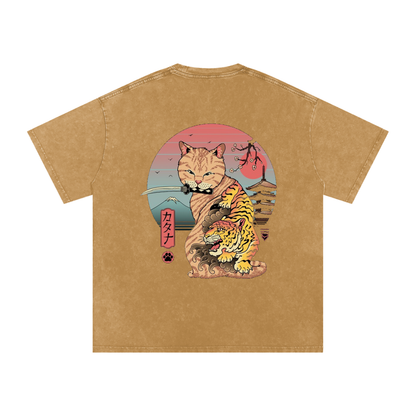 Graphic Japanese Tiger Art Snow Washed Oversized Cotton Unisex T-Shirt