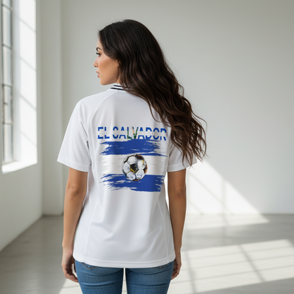 El Salvador Flag Themed Striped V-Neck Soccer Unisex Jersey