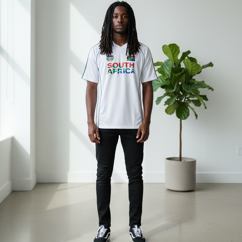 South African Flag Themed Graphic  Stripe Collared Soccer Jersey