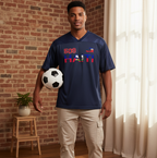 Oversized Unisex V-Neck Soccer Jersey Featuring a Haiti Flag-Inspired Mesh Design