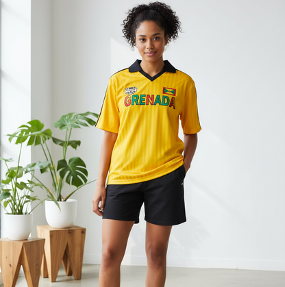 Grenada Flag Themed Graphic Collar Striped Soccer Jersey