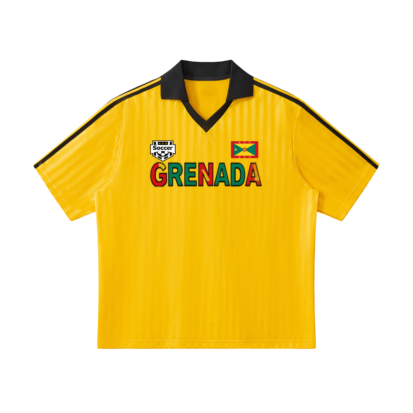 Grenada Flag Themed Graphic Collar Striped Soccer Jersey