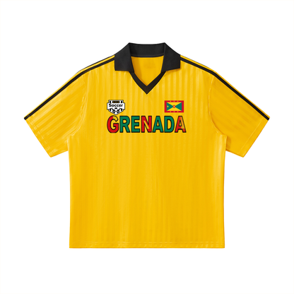 Grenada Flag Themed Graphic Collar Striped Soccer Jersey