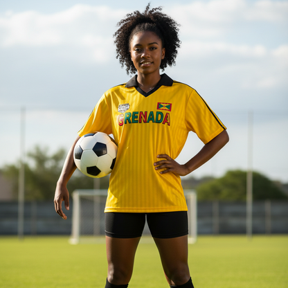 Grenada Flag Themed Graphic Collar Striped Soccer Jersey