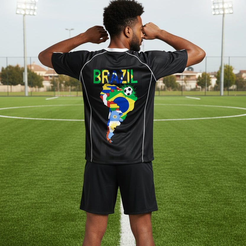 Brazil Flag Themed Graphic Shadow Stripe Collared Soccer Unisex Jersey