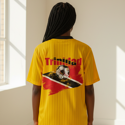 Trinidad Flag Themed Contrast Collar Striped Soccer Unisex Jersey