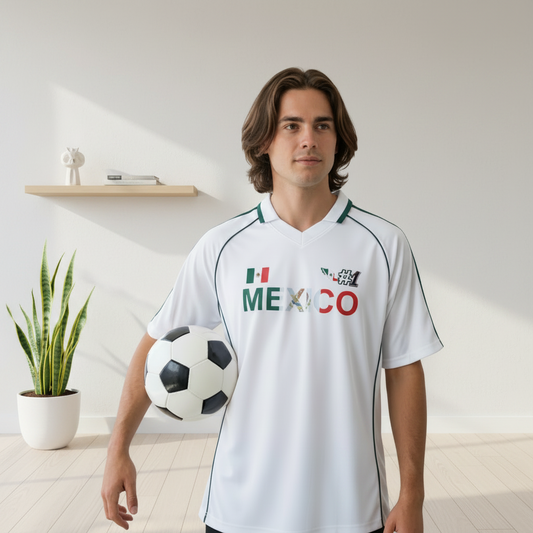 Mexico Flag Themed Graphic Stripe Collared Soccer Jersey