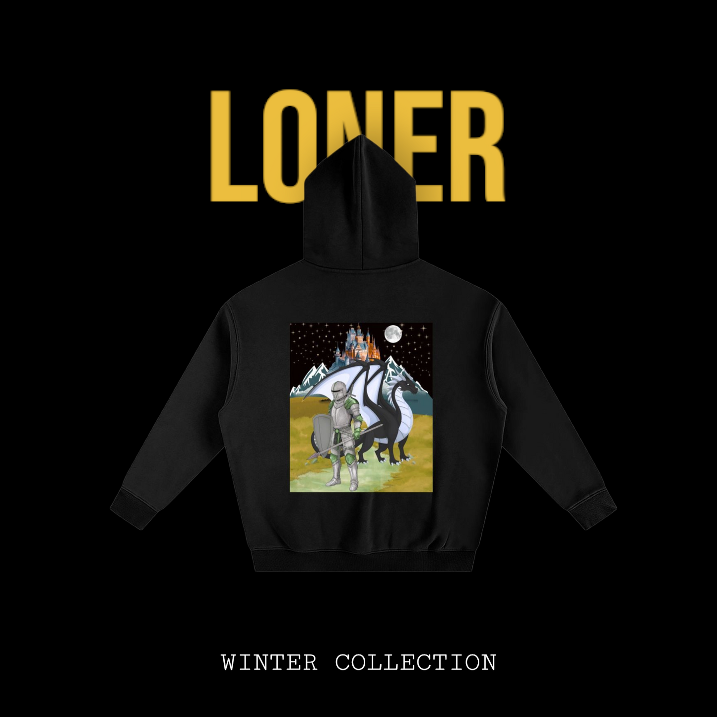 Unisex Medieval Themed Oversize Fleeced Hoodie, Knights and Dragon Fans