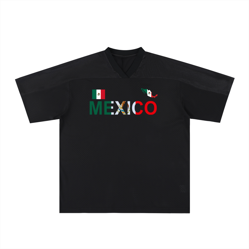 Unisex Soccer Jersey Featuring a Mexico Flag-Inspired Graphic Mesh Design with a V-Neck Silhouette ODMPOD