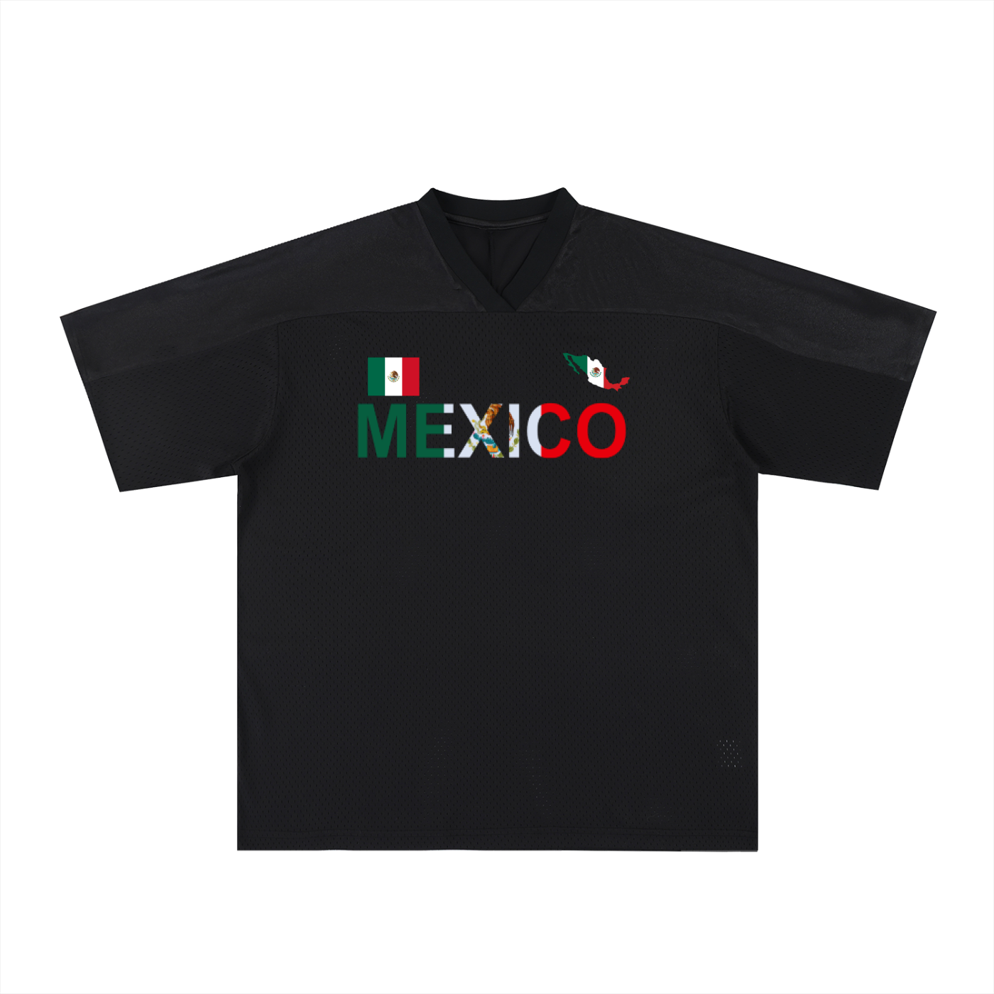 Mexico Flag Themed Graphic Mesh V-Neck Unisex Soccer Jersey