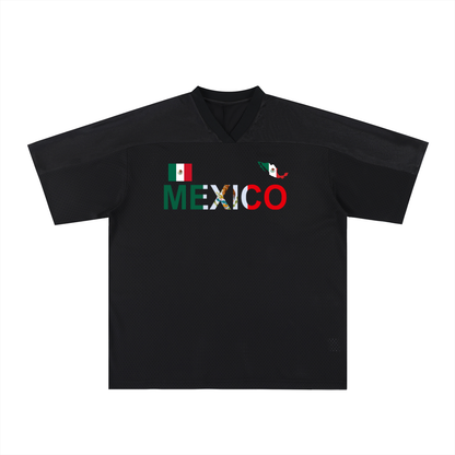 Mexico Flag Themed Graphic Mesh V-Neck Unisex Soccer Jersey