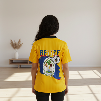 Belize  Flag Themed Contrast Collar Striped Soccer Jersey