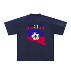 Oversized Unisex V-Neck Soccer Jersey Featuring a Haiti Flag-Inspired Mesh Design