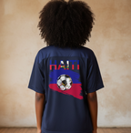 Oversized Unisex V-Neck Soccer Jersey Featuring a Haiti Flag-Inspired Mesh Design