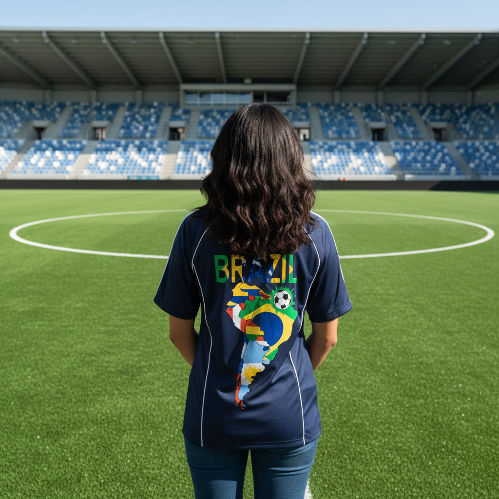 Brazil Flag Themed Graphic Shadow Stripe Collared Soccer Unisex Jersey