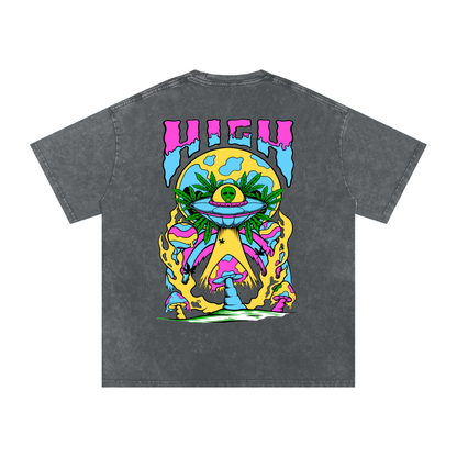 Graphic Alien Art Unisex Snow Washed Oversized Cotton T-Shirt