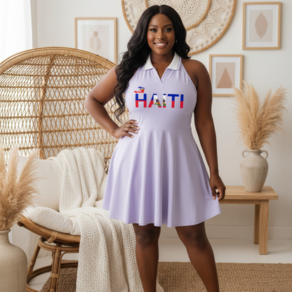Haiti Flag Themed Women's Collared Halter A-Line Tennis Dress