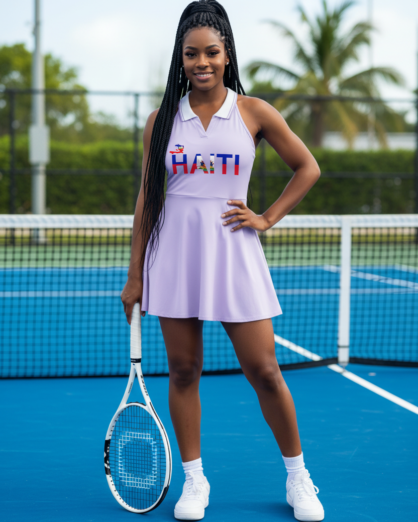 Haiti Flag Themed Women's Collared Halter A-Line Tennis Dress